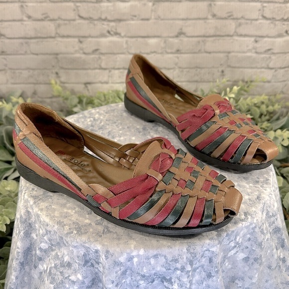 Flexisole “Fiesta” Tan Multicolor Leather Huarache Sandals WMS 6.5W☀️VGUC☀️ - Picture 10 of 10
